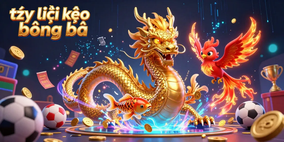 Engage in thrilling tỷ lệ kèo bóng đá with an epic dragon and phoenix, surrounded by sports betting elements.