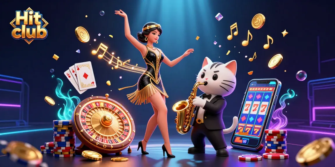 Experience the thrill of Hit club with a vibrant casino scene featuring dynamic characters and dazzling game elements.