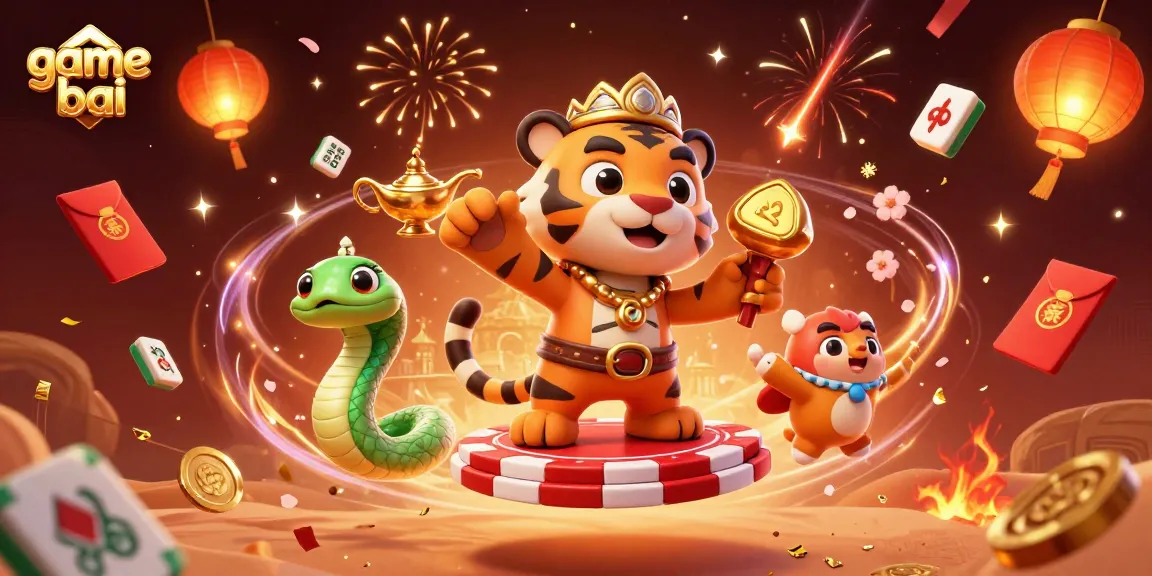 Play exciting game bai with a 3D tiger sultan and magical elements in a vibrant casino scene