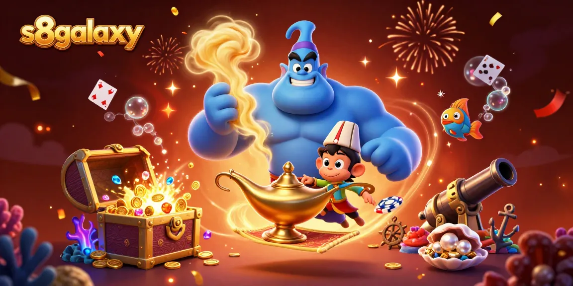 Experience the thrill of S8galaxy with an enchanting scene filled with gambling elements and characters.