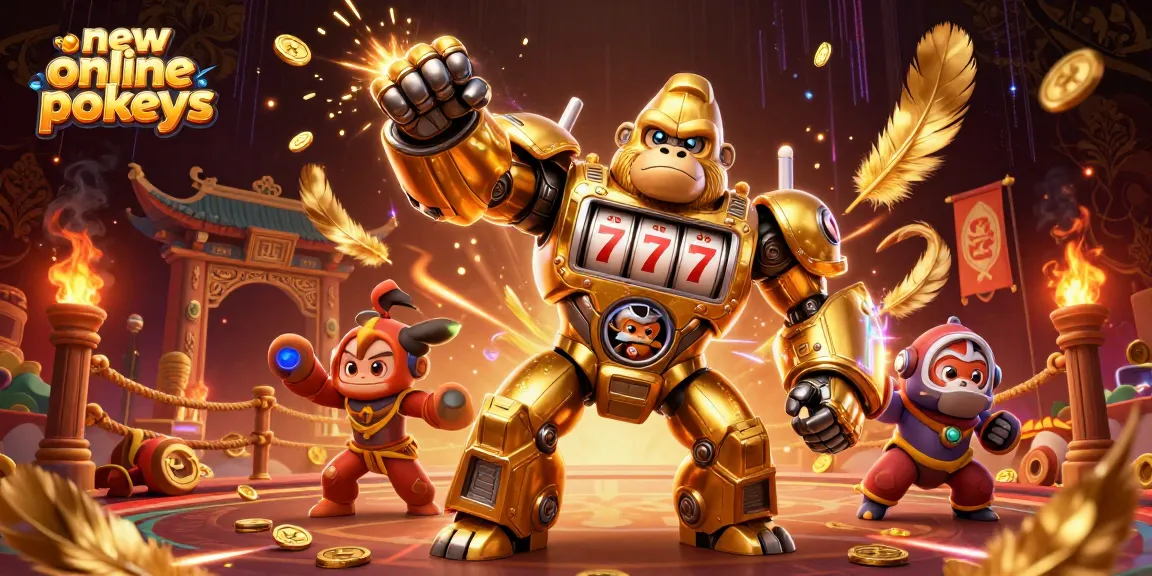 Experience thrilling new online pokies as a golden gorilla mech bursts onto the scene with spinning reels and coins!